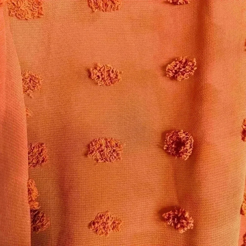 SHEIN Orange Blouse with Pom Poms and a Singapore Collar Size Lg. - Picture 2 of 10